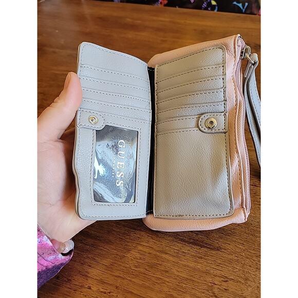 Guess Pink Gray Wristlet Wallet Bow Rhinsetone - Picture 6 of 7